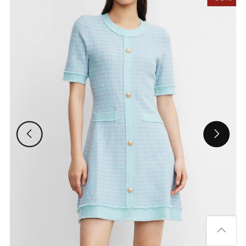 Contrast Trim Plaid Pattern Button Front Knitted Dress